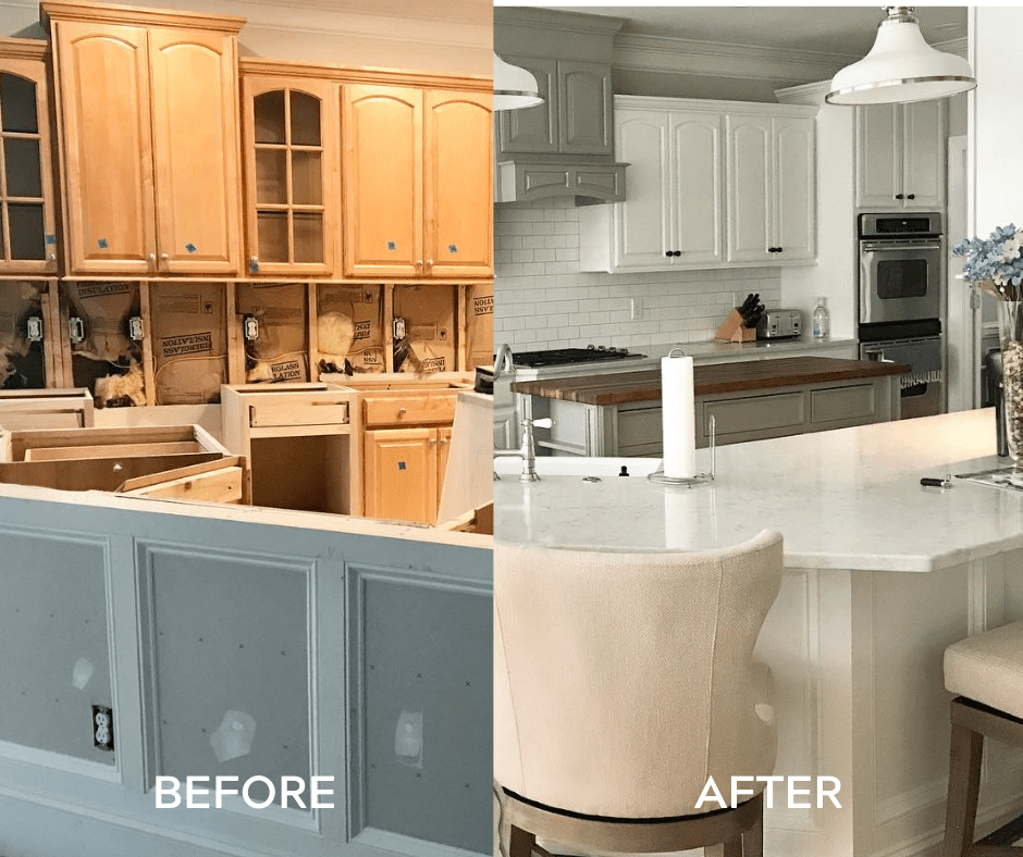before and after white kitchen