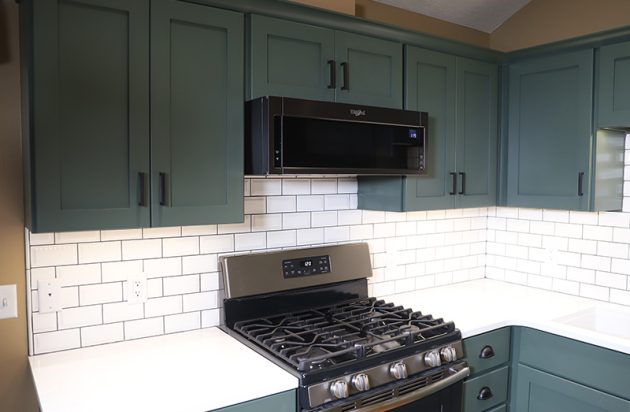 Repainted Green Kitchen Cabinets