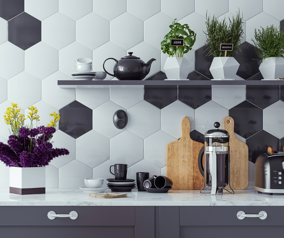 gray and white hexagon tile